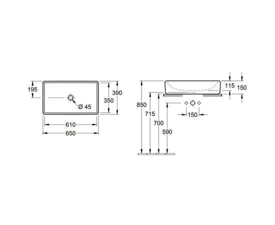 Мраморная черная столешница с подставкой из глянцевой стали 1200х750х570 мм Antheus B064 00 RP Villeroy&Boch в комплекте с зеркалом и Шкаф-пеналом