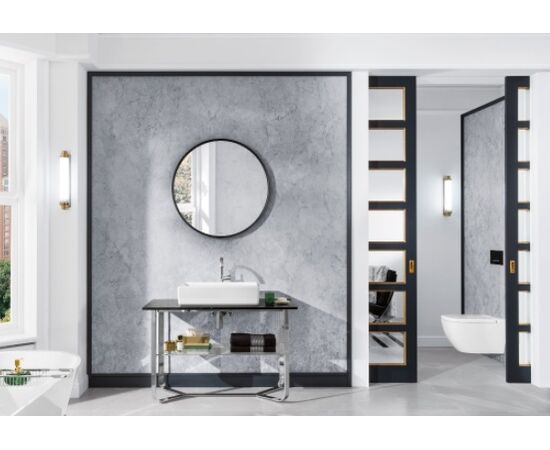 Мраморная черная столешница с подставкой из глянцевой стали 1200х750х570 мм Antheus B064 00 RP Villeroy&Boch в комплекте с зеркалом и Шкаф-пеналом