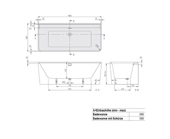Ванна Collaro UBA180COR9CS00VD-01 Villeroy&Boch в комплекте