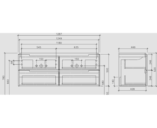 Мебель в комплекте с раковиной (белая) 1287х520х449 мм Subway 2.0 A699 00 DH Villeroy&Boch