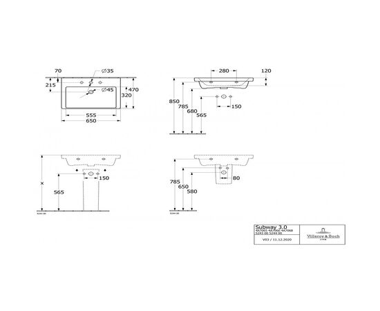 Раковина Villeroy&Boch Subway 3.0 4A706501